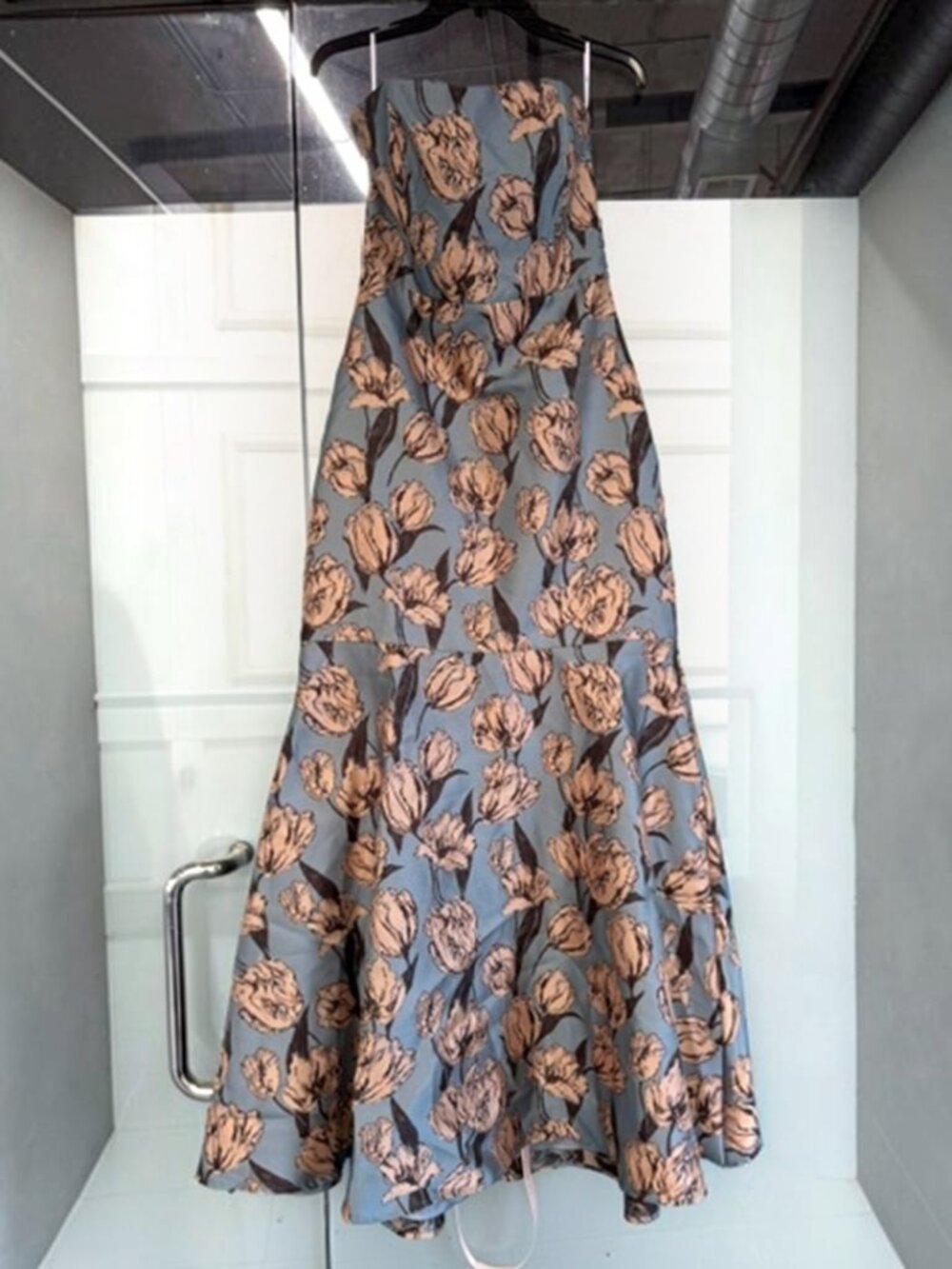Lulus Gowning Around Slate Blue Floral Jacquard Strapless Maxi Dress NWT - Picture 11 of 15